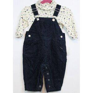 GAP Baby 2 Pc Turtleneck Shirt Navy Blue Overalls Corduroy Winter 6-12 M NWT